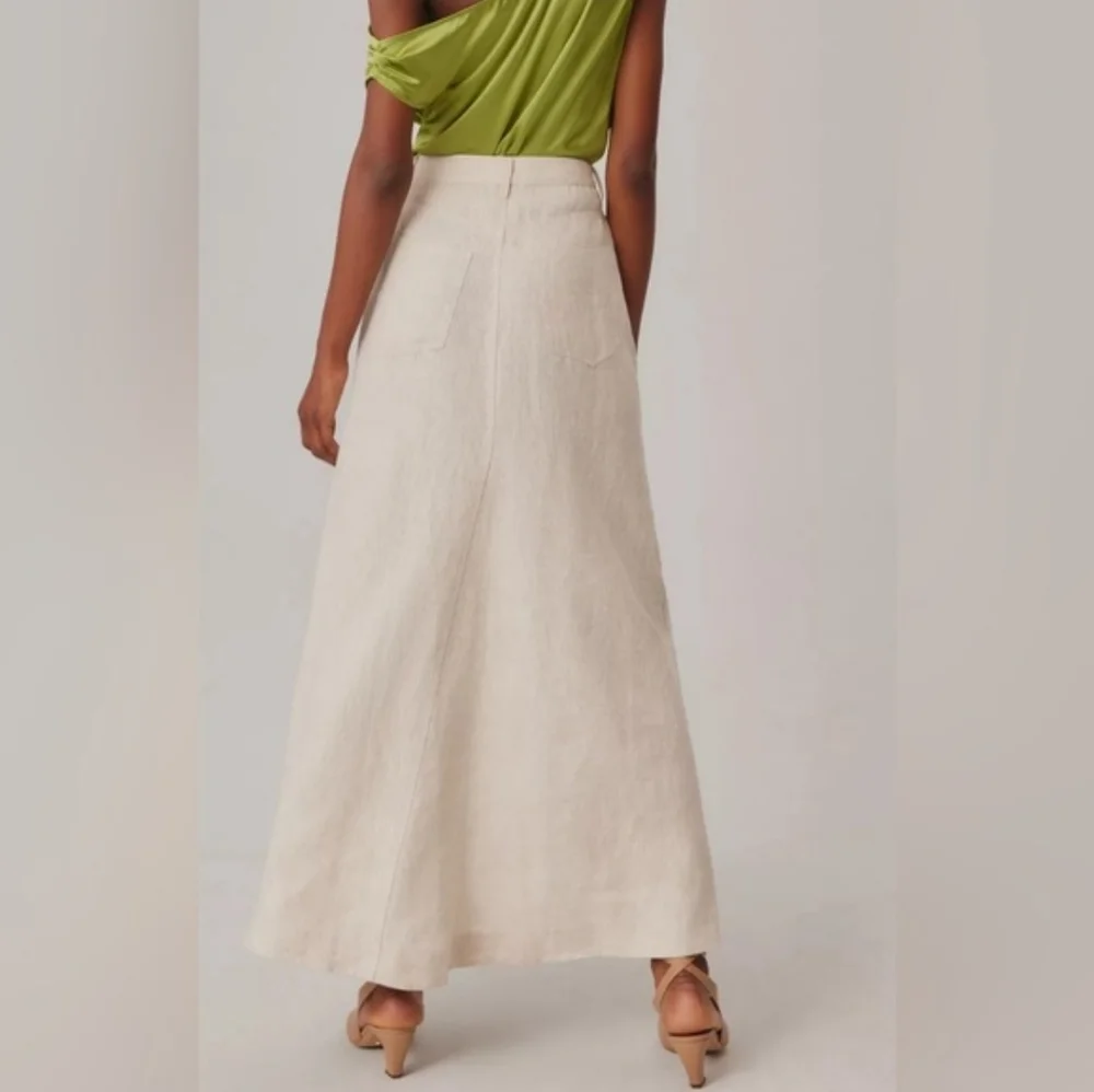 PRISTINE Reformation Tazz Long Linen Skirt Size 10 Tan Oatmeal Maxi Pockets